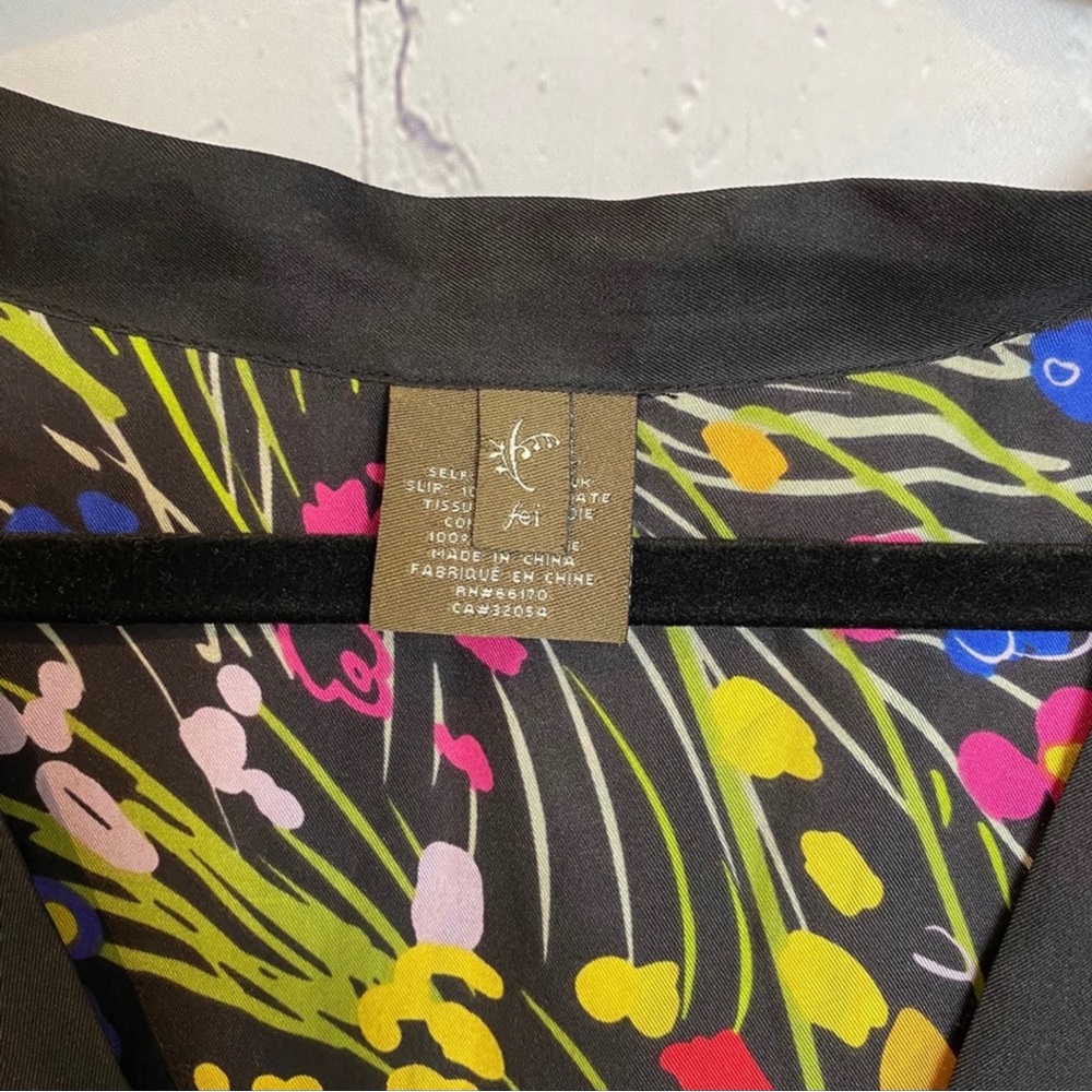 S O L D Fei Anthropologie Efflorescent 100% Silk Blue Floral Dress V-Neck Large - Picture 13 of 16